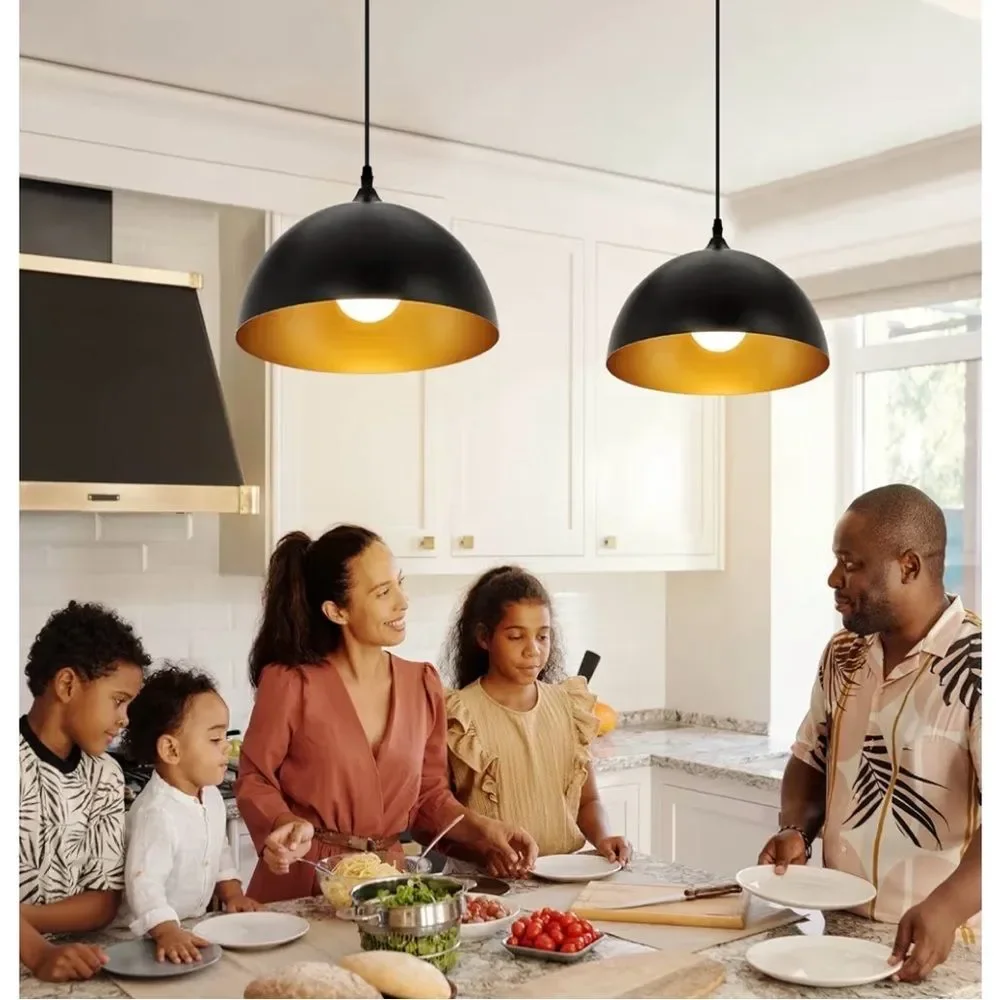 Farmhouse Pendant Lights with Gold Interior (2-Pack)